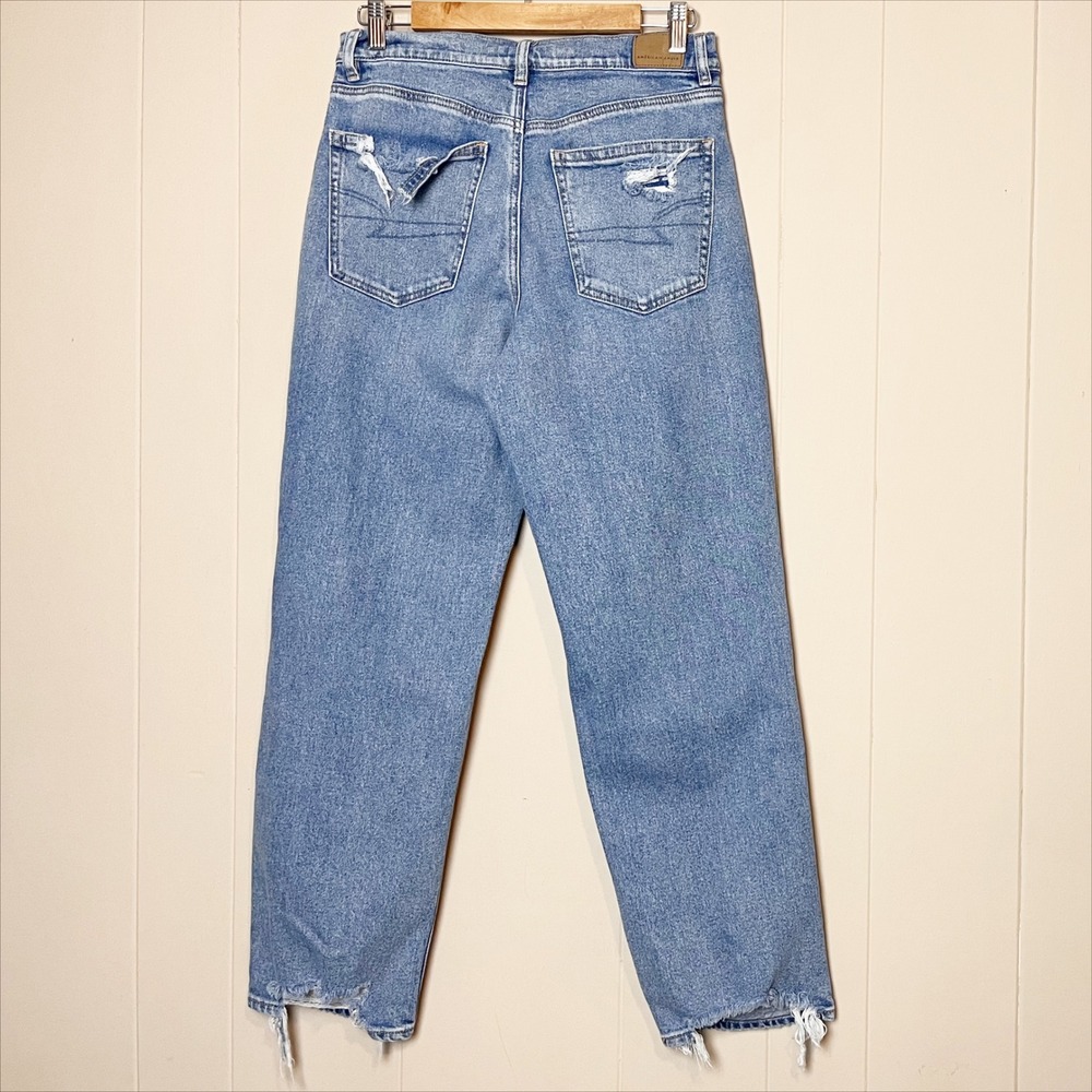 American Eagle Super High Rise Baggy Straight Jeans 6 SHORT light distressed - Picture 4 of 9